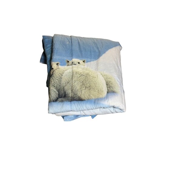 Polar Bear Printed Plush Blanket Duvet Cover Soft Warm Winter Bedding 82 x 76 - Picture 1 of 5